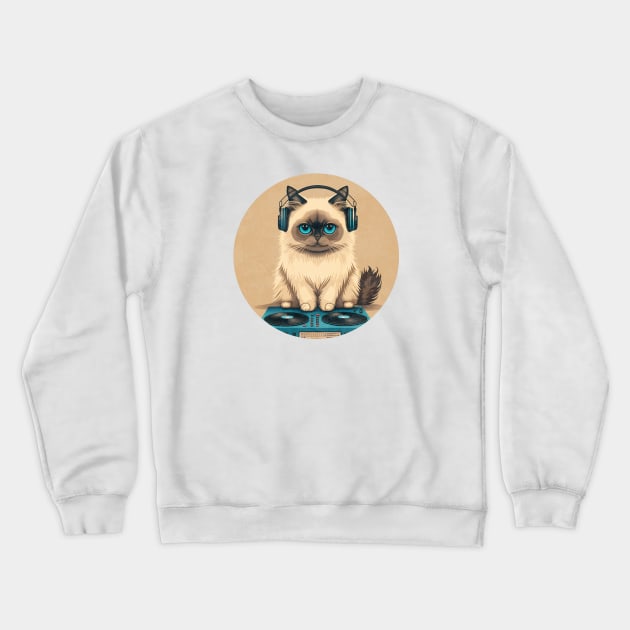 Cute DJ Ragdoll Cat Crewneck Sweatshirt by JGodvliet